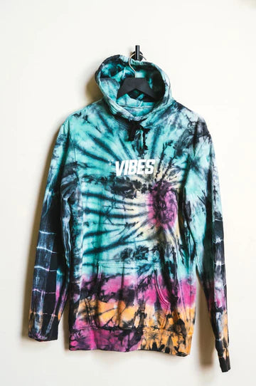 VIBES VIBE TRIBE CIRCULAR TIE DYE HOODIE